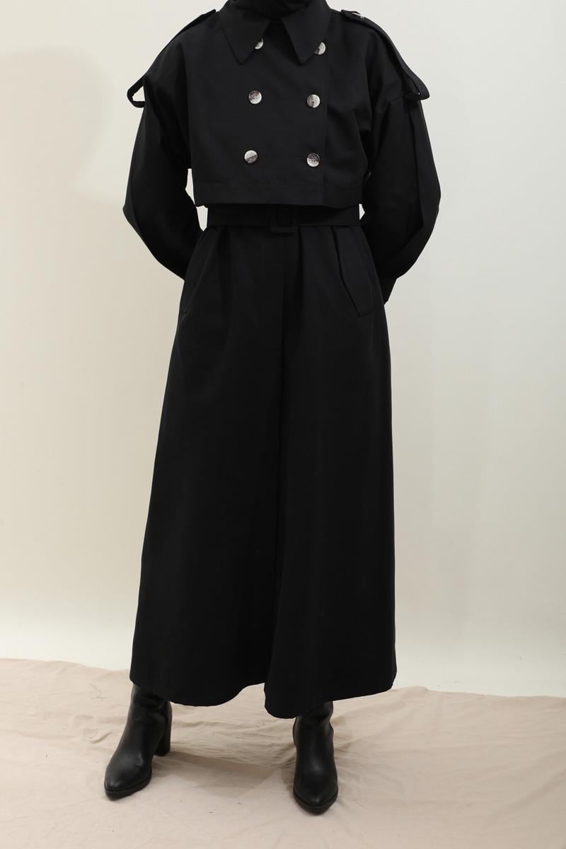 İkili Trençkot Siyah