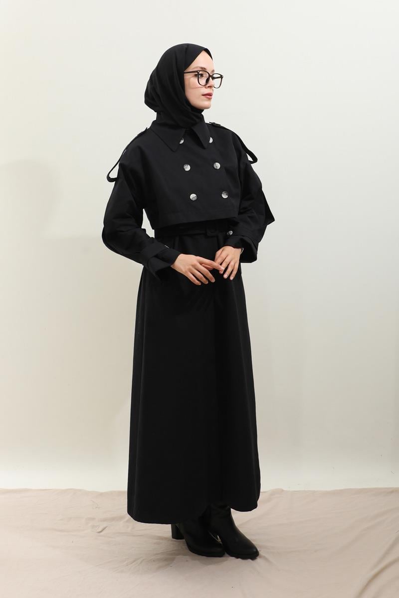 İkili Trençkot Siyah