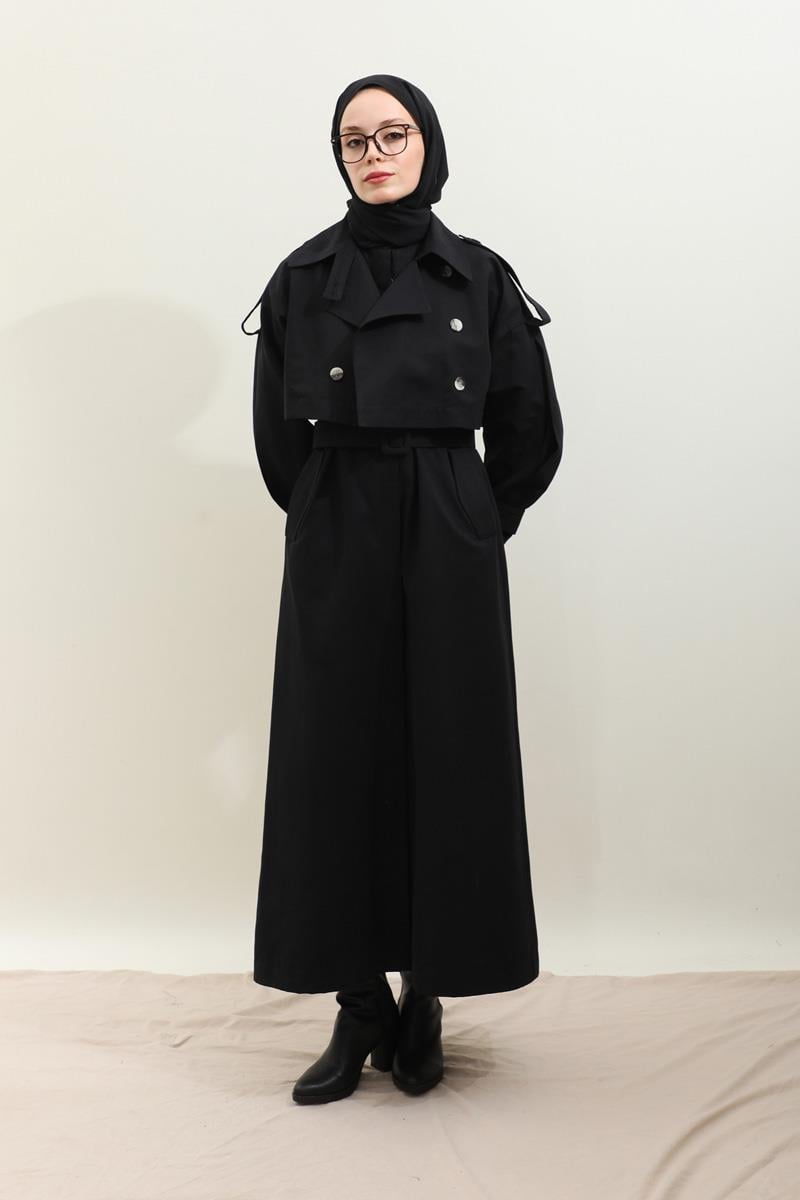 İkili Trençkot Siyah