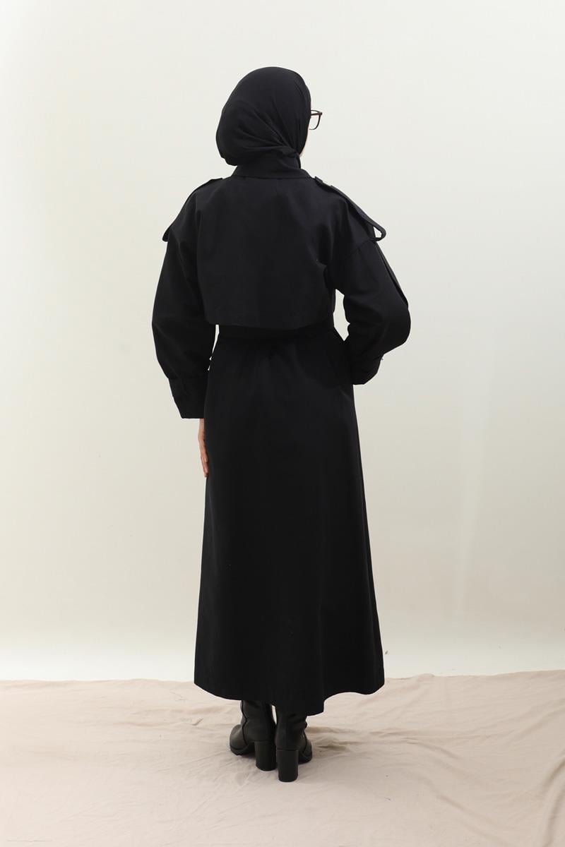 İkili Trençkot Siyah