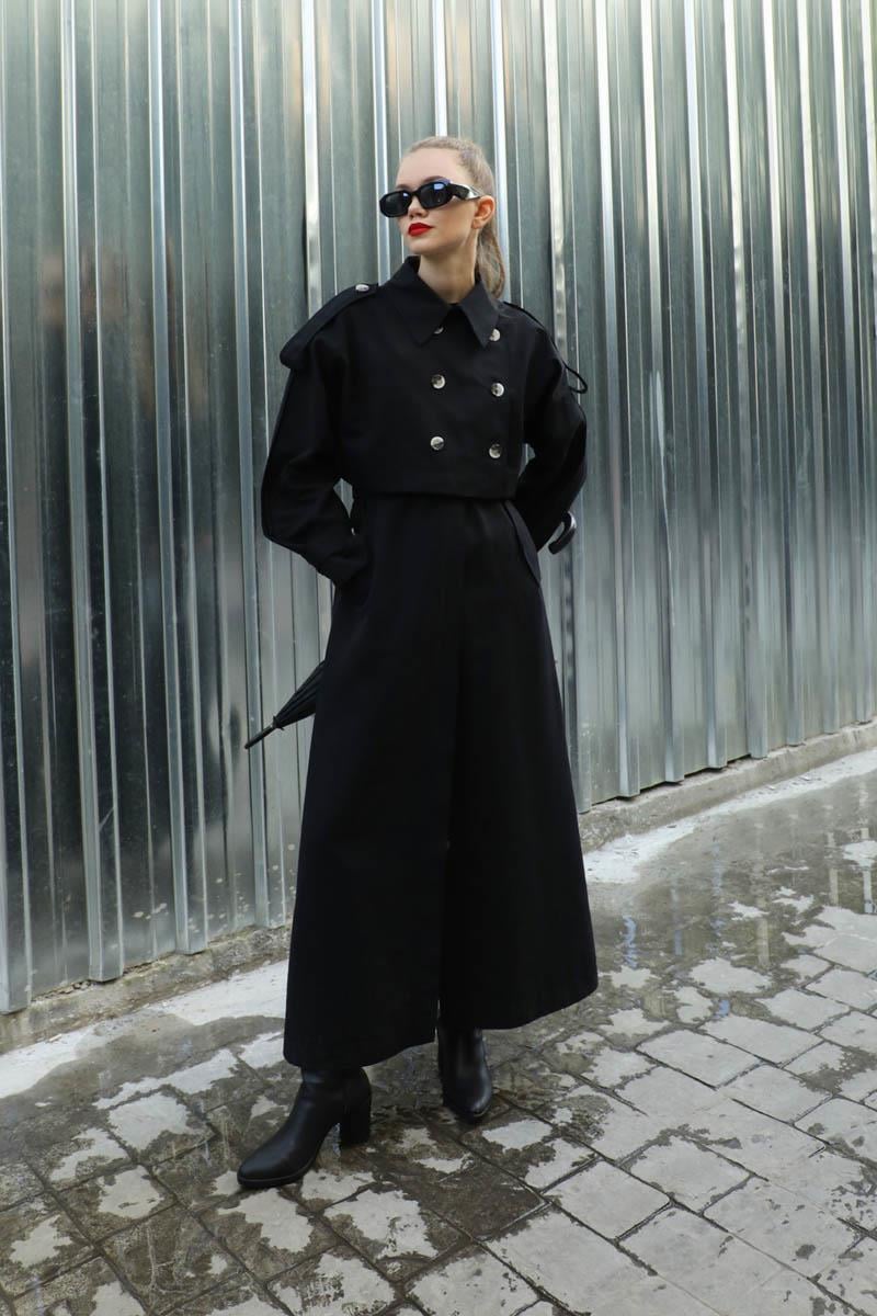 İkili Trençkot Siyah