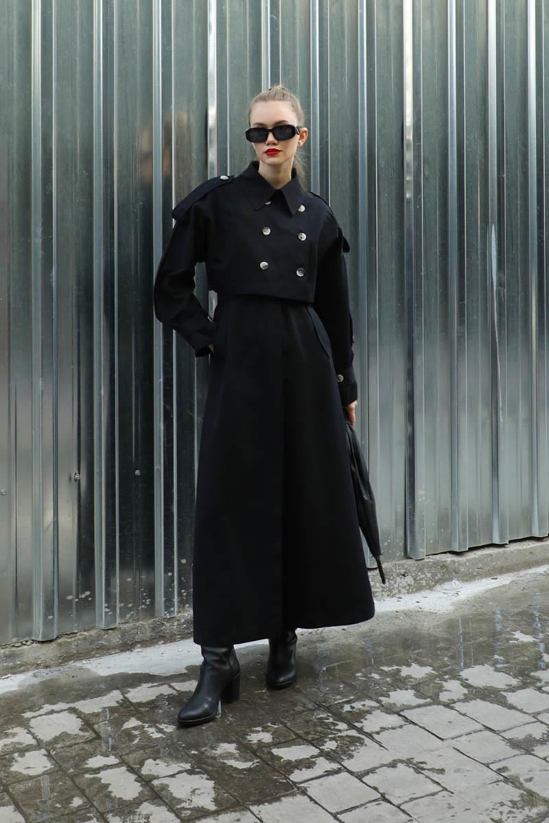 İkili Trençkot Siyah