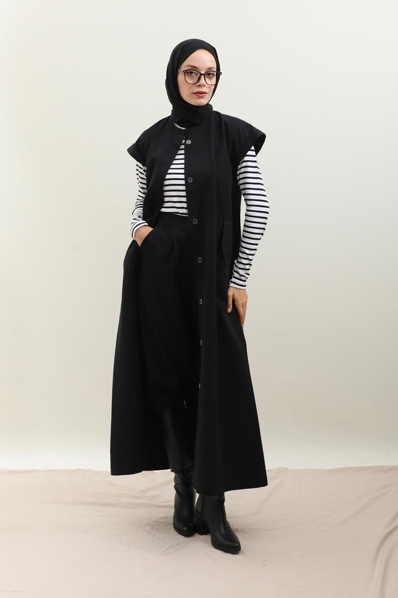 İkili Trençkot Siyah