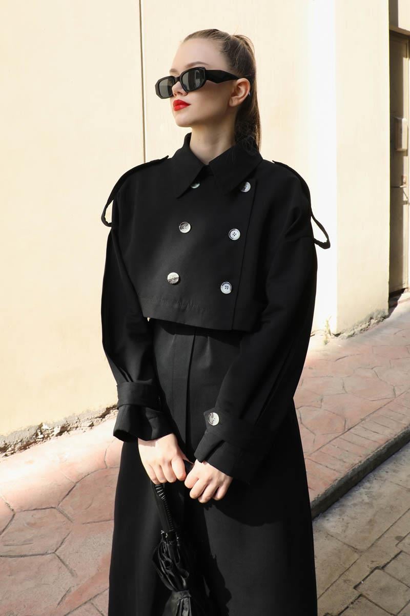 İkili Trençkot Siyah