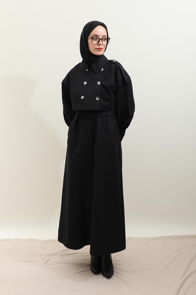 İkili Trençkot Siyah