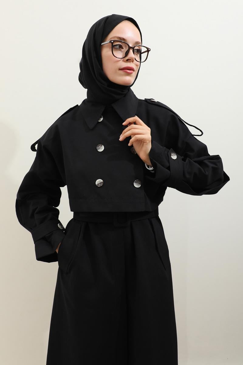 İkili Trençkot Siyah