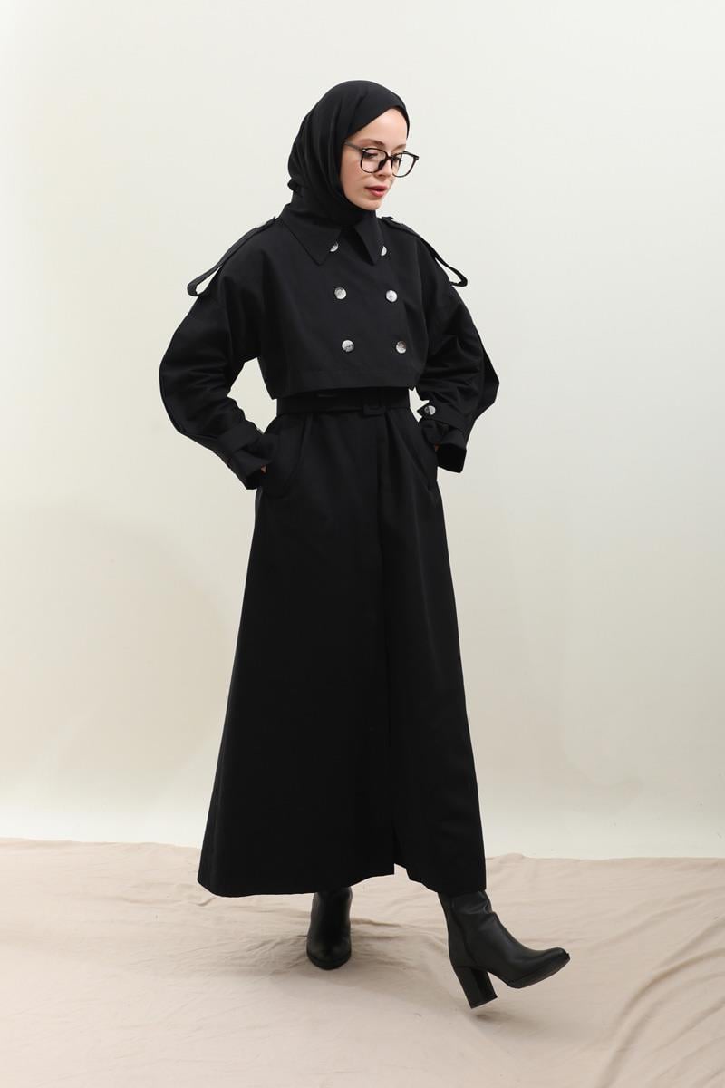 İkili Trençkot Siyah
