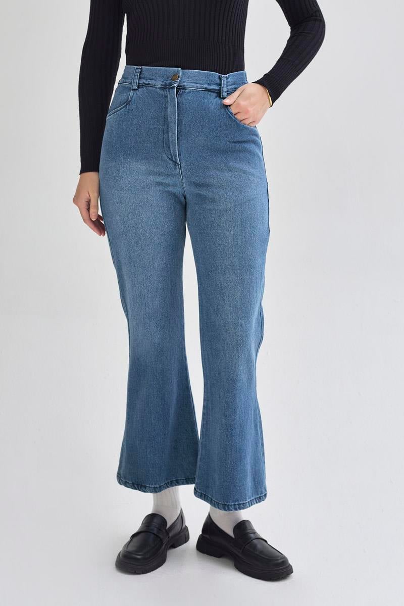 İspanyol Paça Denim Pantolon Açık Mavi