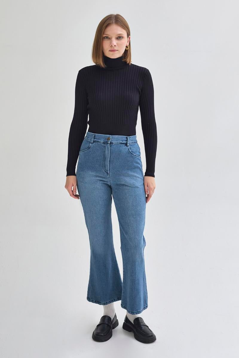 İspanyol Paça Denim Pantolon Açık Mavi