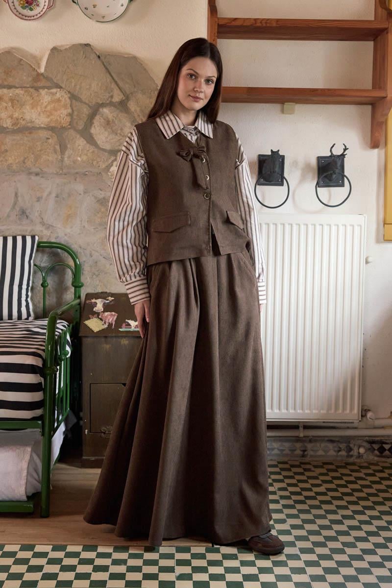 Kadife Etek Takım Kahverengi