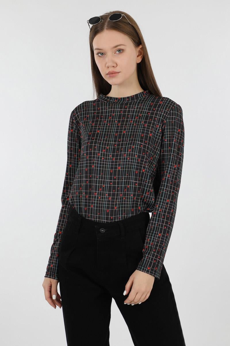 Kalp Desenli Body Siyah