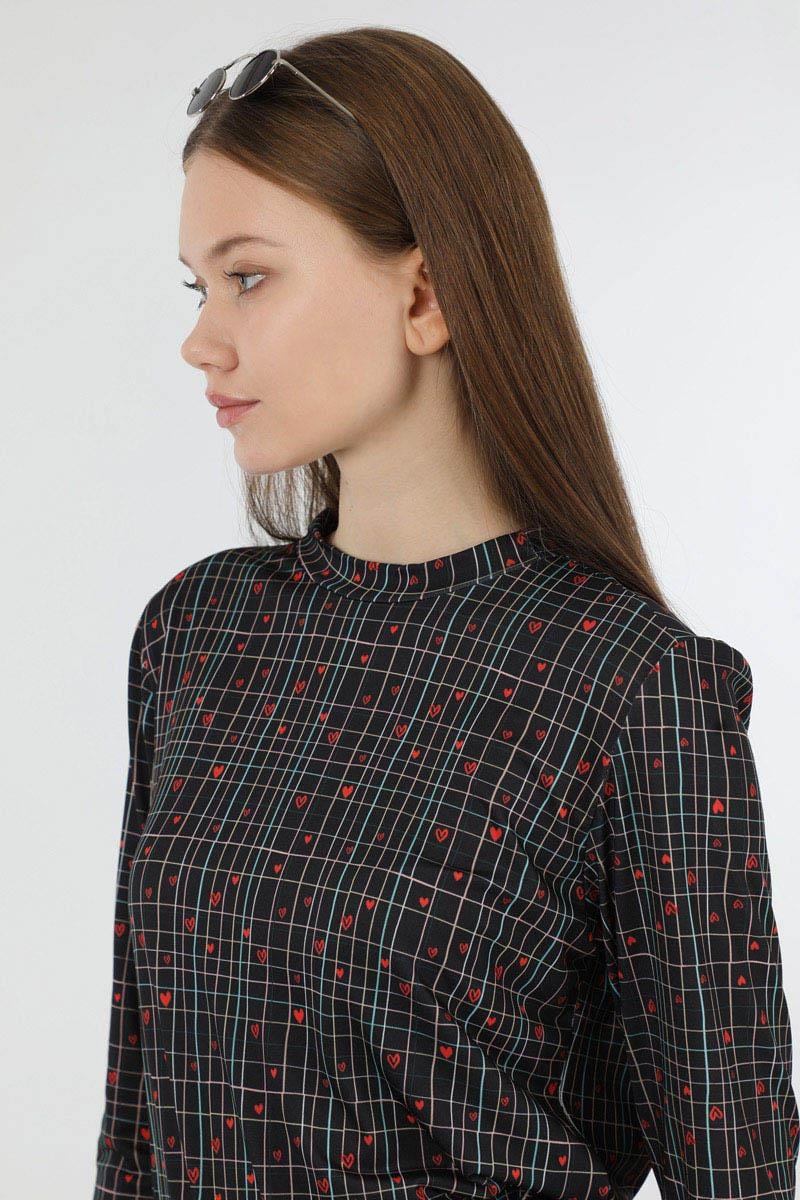 Kalp Desenli Body Siyah