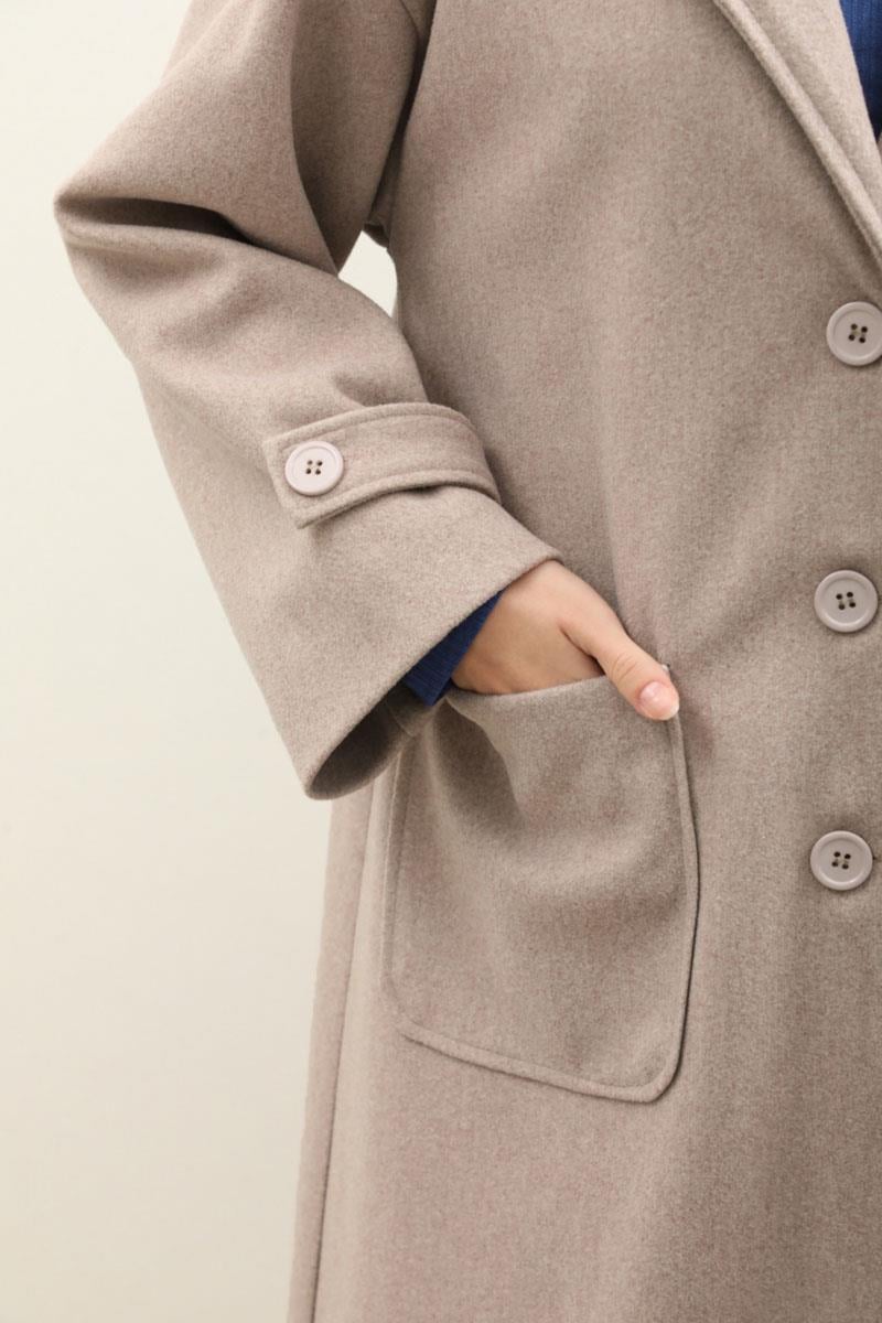 Kapüşonlu Ara Boy Kaban Açık Vizon 