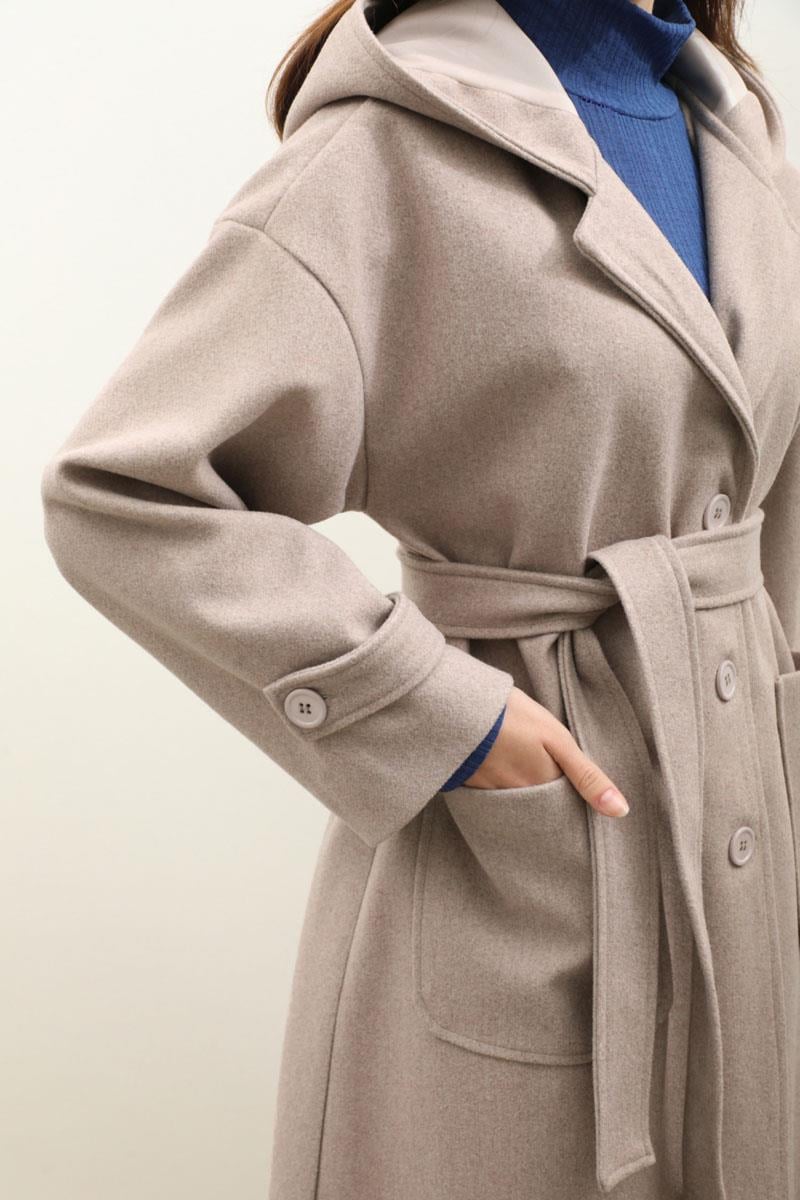 Kapüşonlu Ara Boy Kaban Açık Vizon 