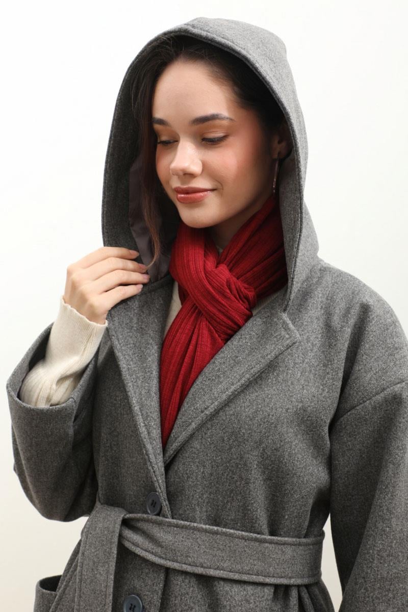 Kapüşonlu Ara Boy Kaban Antrasit