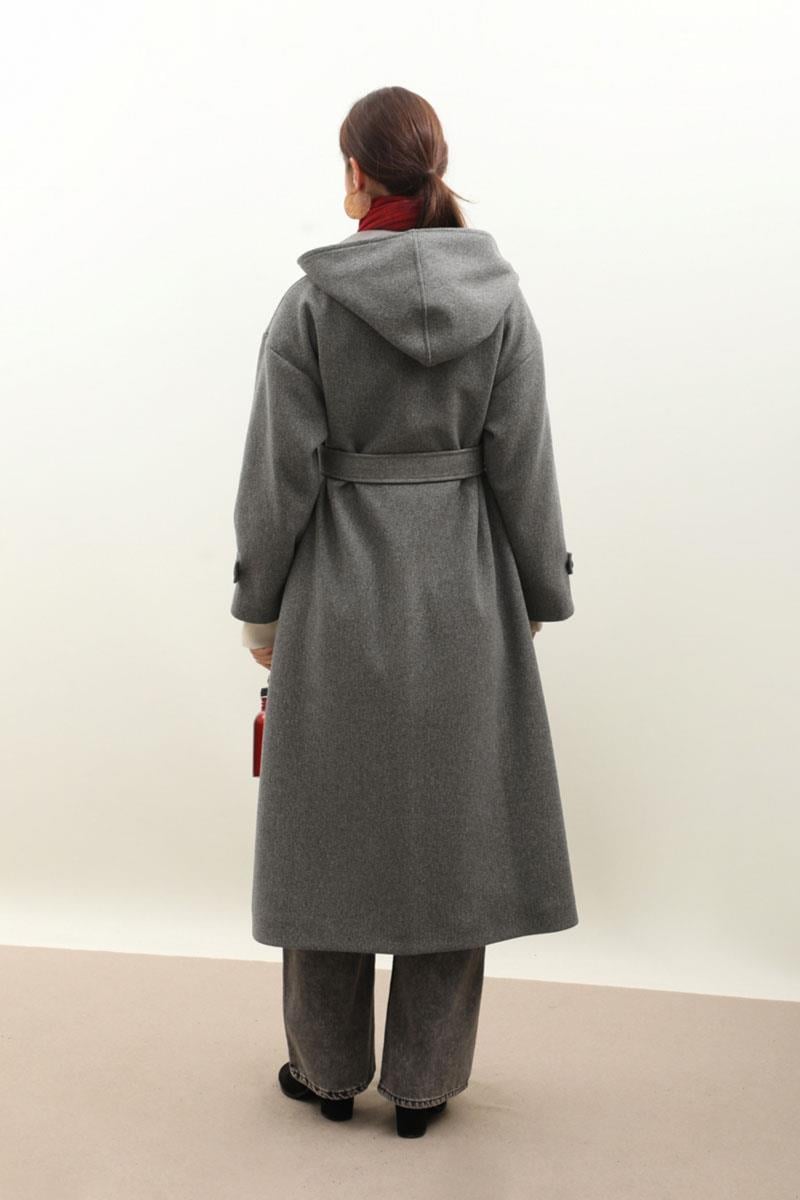 Kapüşonlu Ara Boy Kaban Antrasit