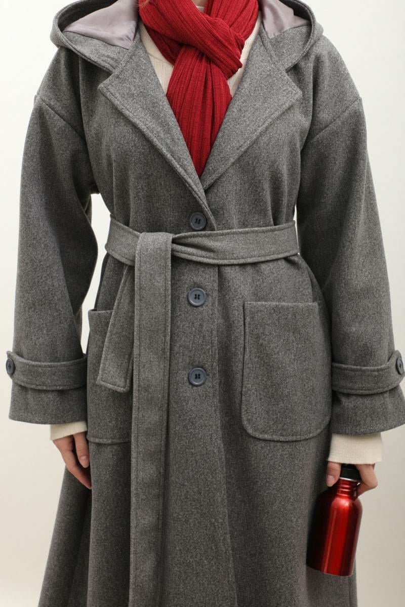 Kapüşonlu Ara Boy Kaban Antrasit