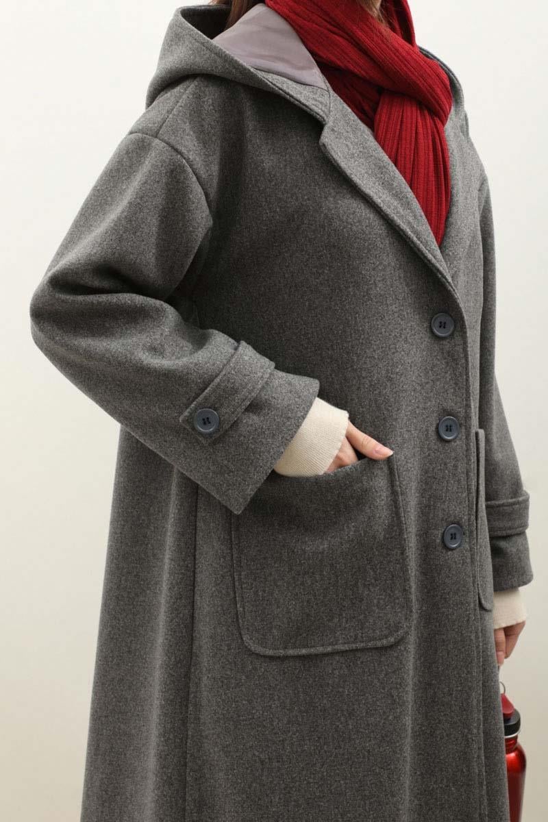 Kapüşonlu Ara Boy Kaban Antrasit