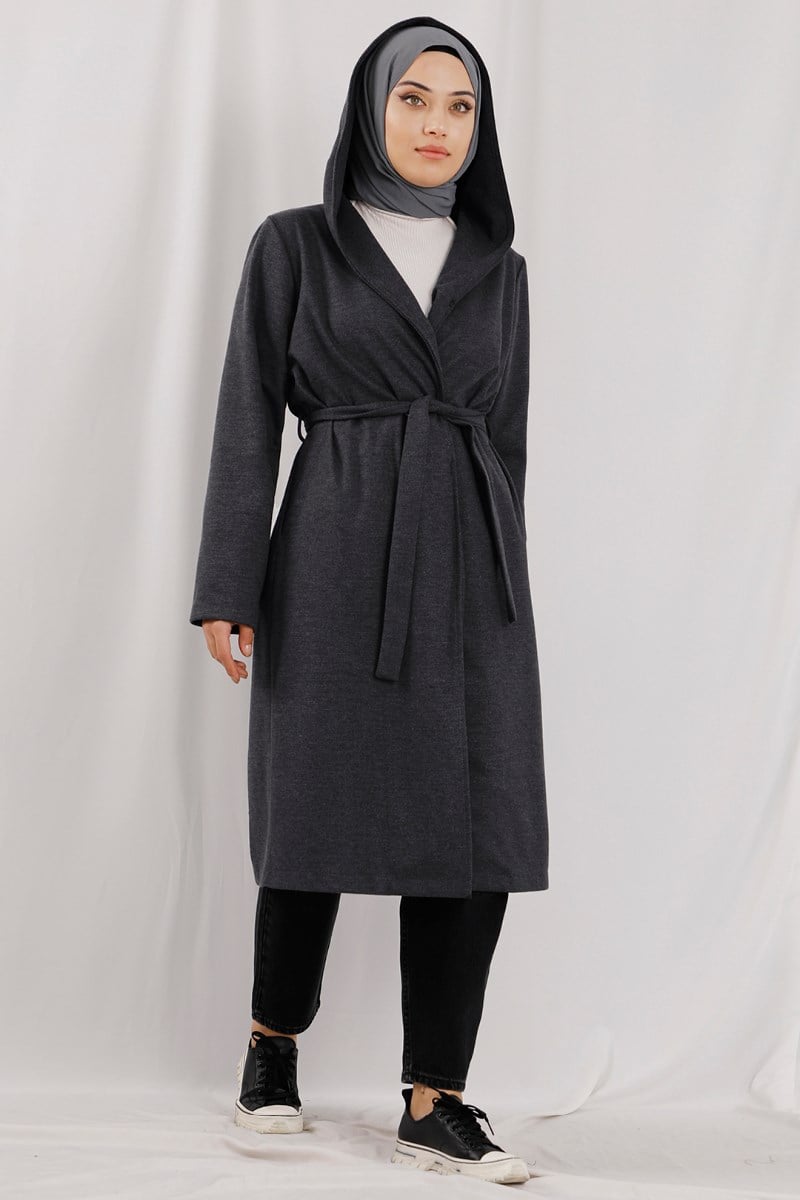 Kapüşonlu Şal Yaka Kap Füme