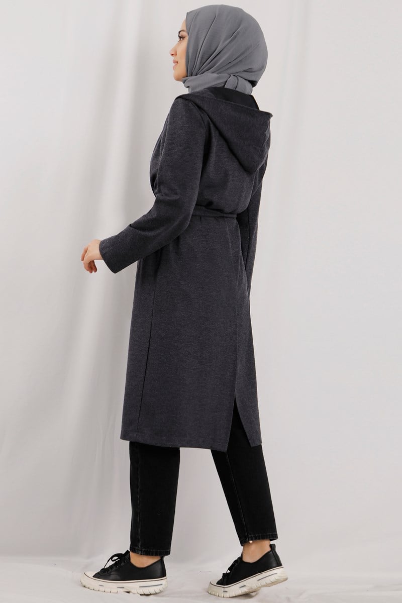 Kapüşonlu Şal Yaka Kap Füme
