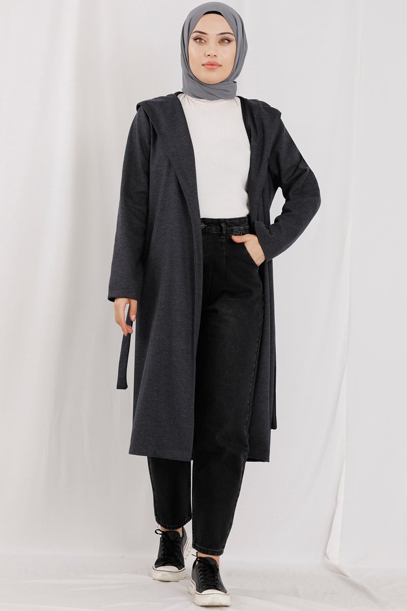 Kapüşonlu Şal Yaka Kap Füme