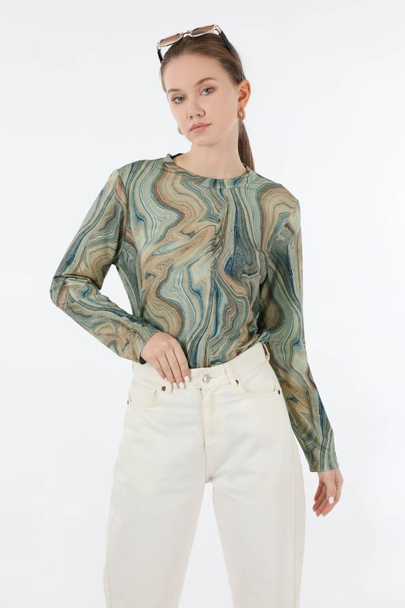 Karışık Desenli Body Yeşil