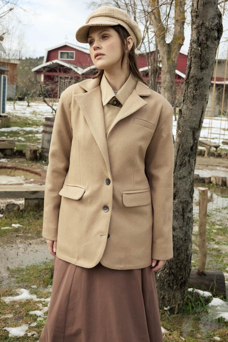 Kaşe Blazer Ceket Bej