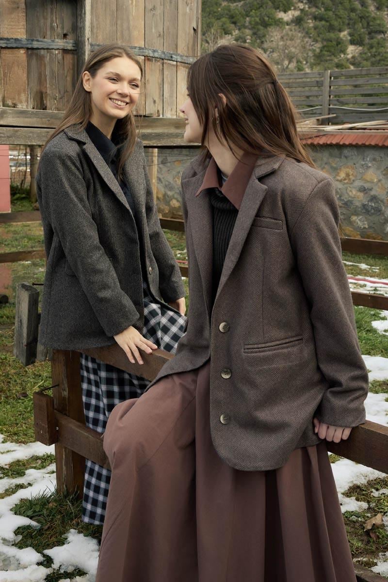 Kaşe Blazer Ceket Kahverengi