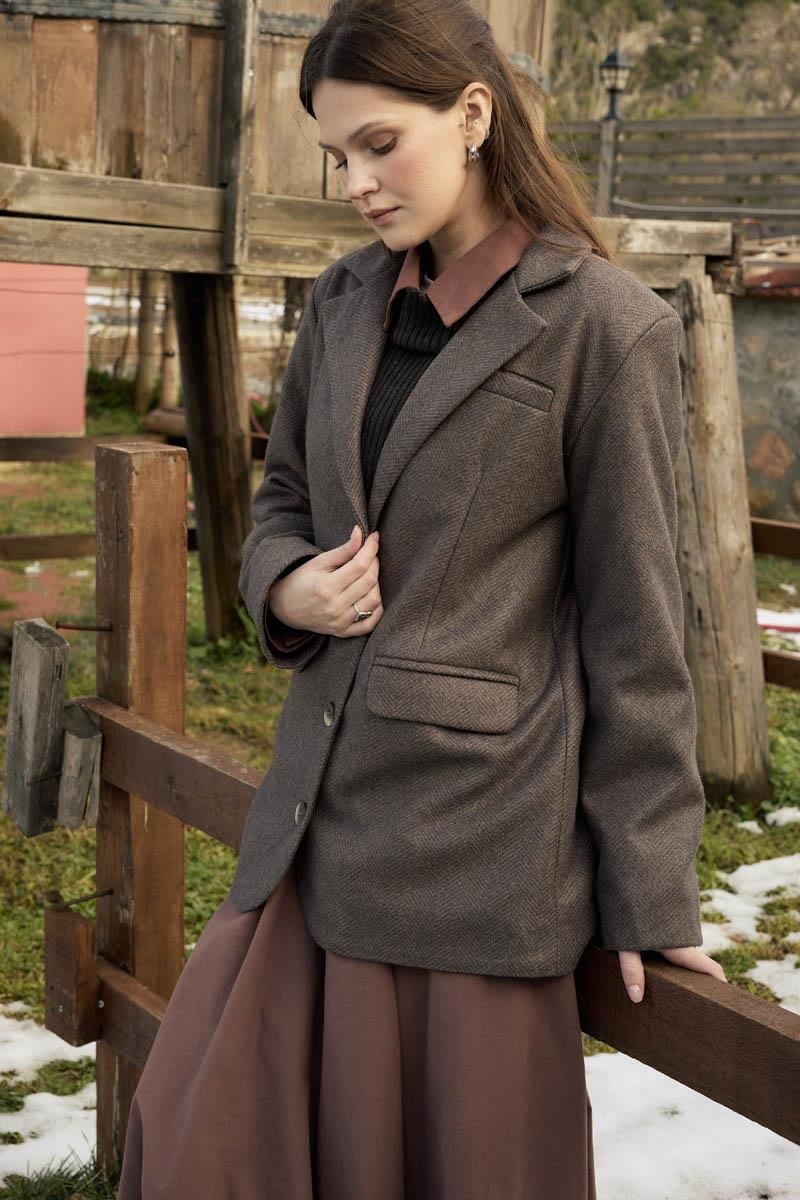 Kaşe Blazer Ceket Kahverengi