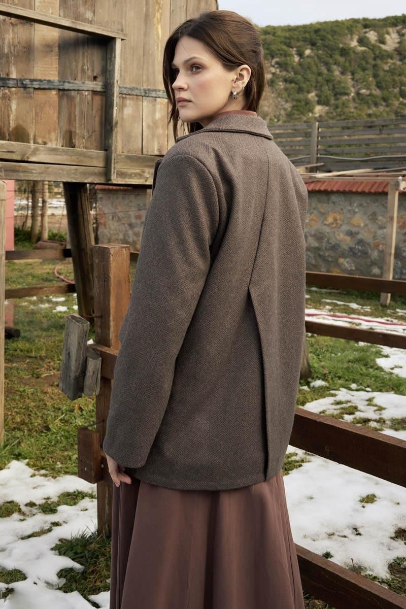 Kaşe Blazer Ceket Kahverengi