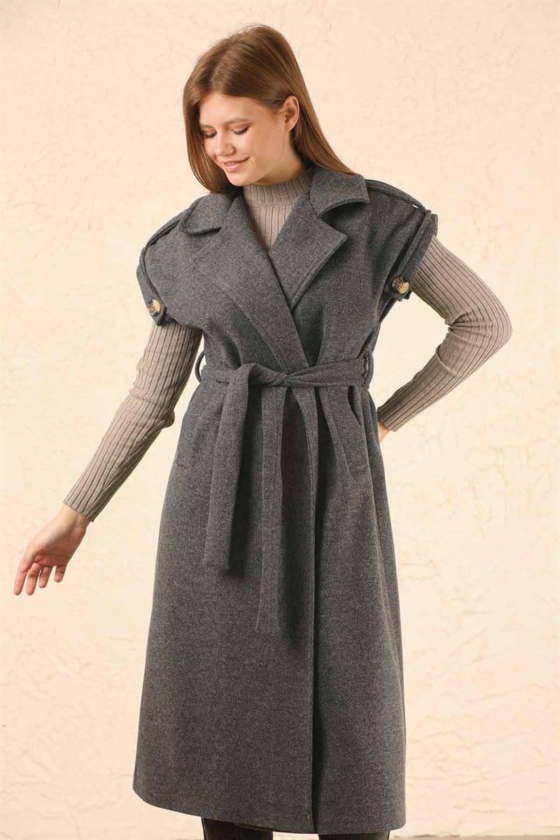 Kaşe Yelek Koyu Gri