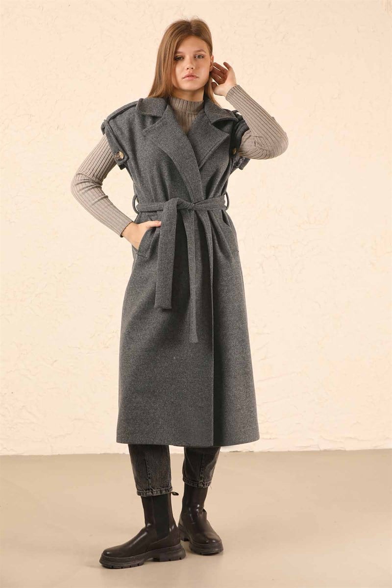 Kaşe Yelek Koyu Gri