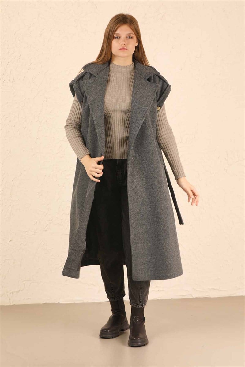 Kaşe Yelek Koyu Gri