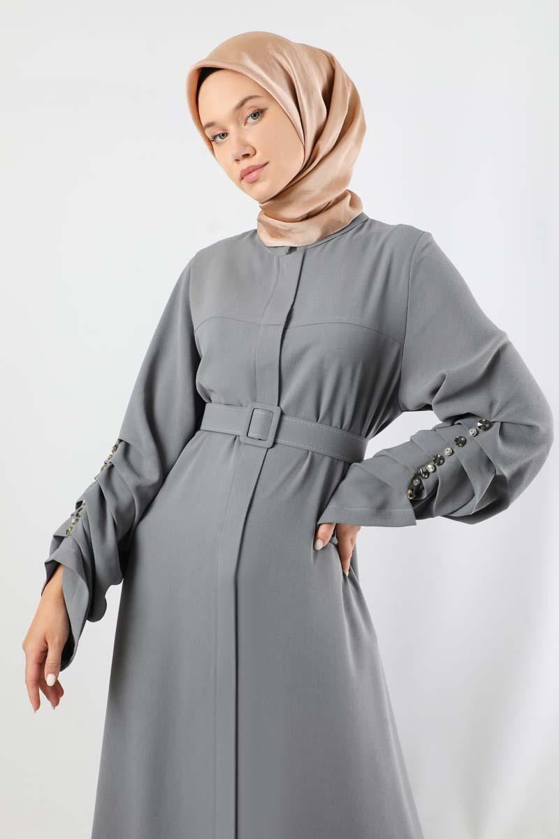 Kemerli Pileli Ferace Gri