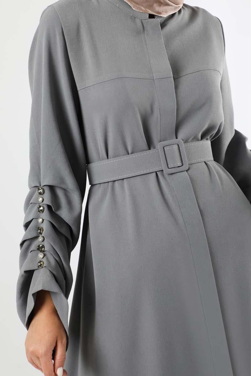 Kemerli Pileli Ferace Gri