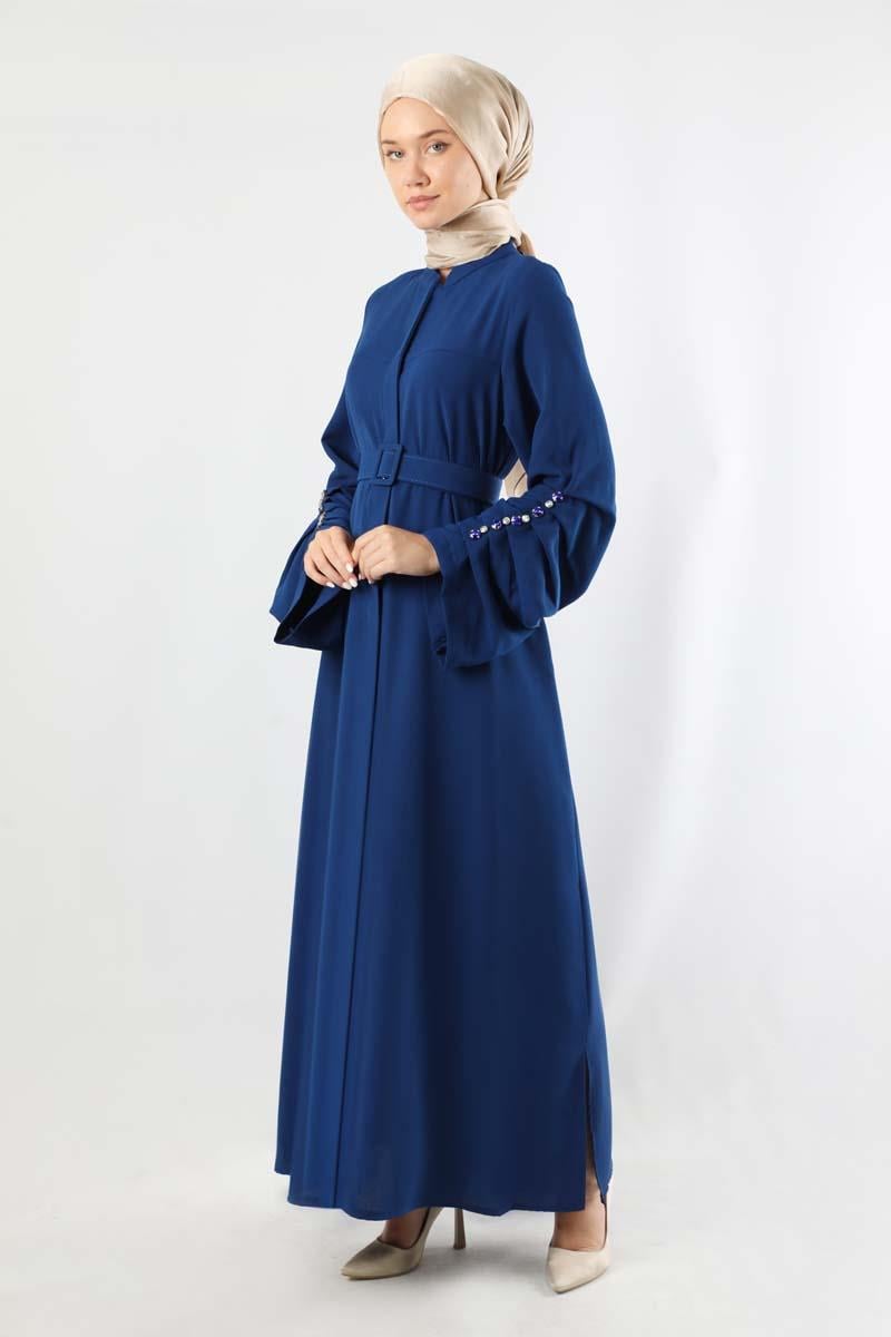 Kemerli Pileli Ferace İndigo