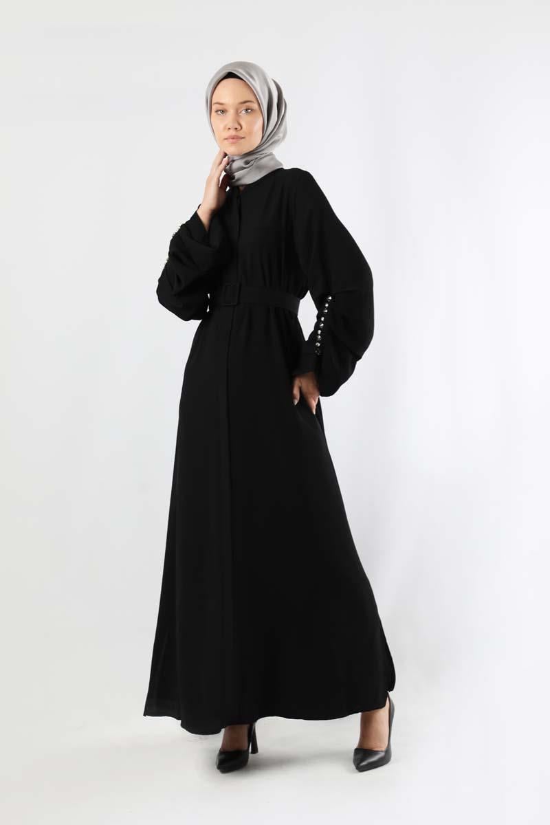 Kemerli Pileli Ferace Siyah