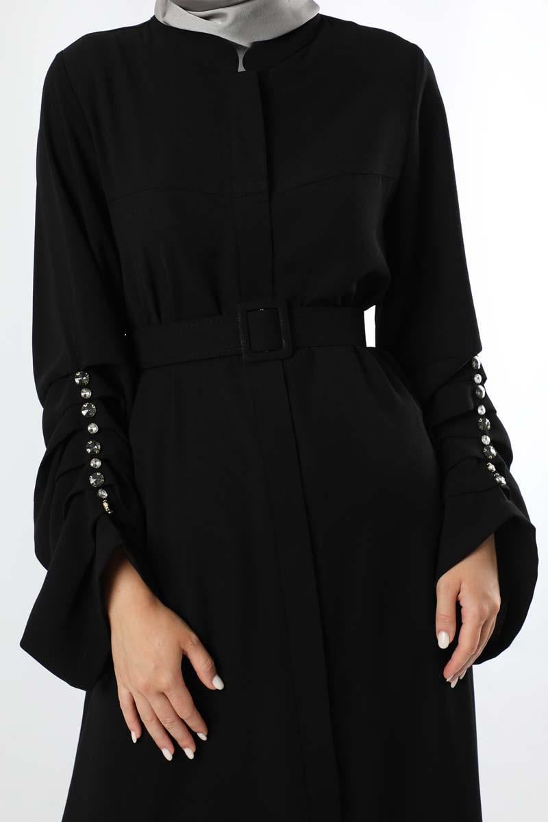 Kemerli Pileli Ferace Siyah