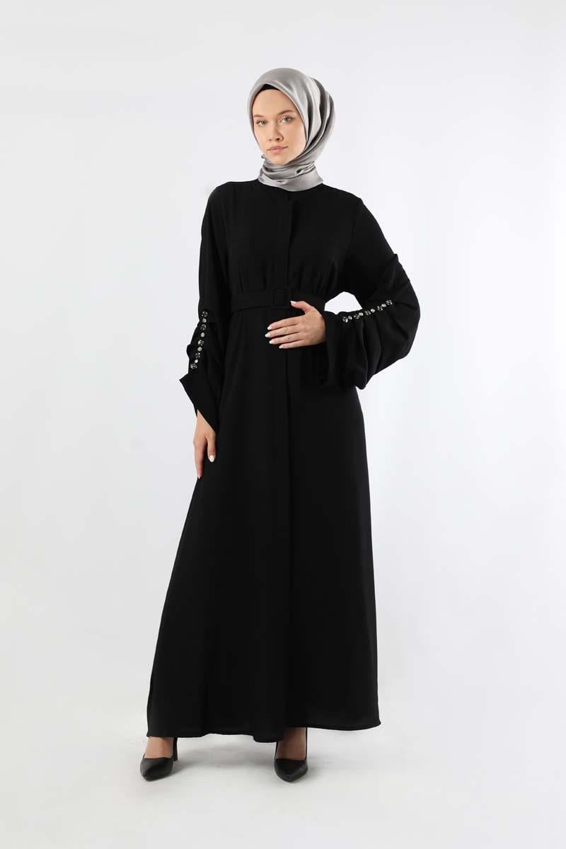 Kemerli Pileli Ferace Siyah