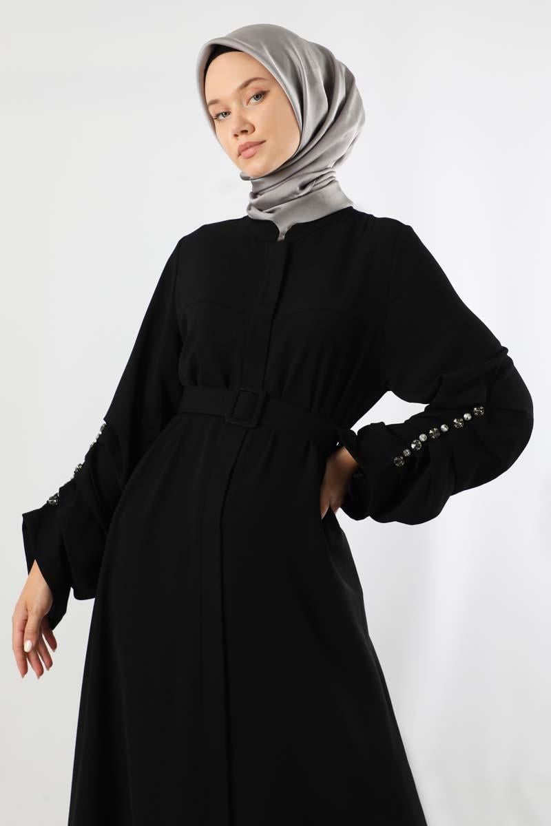 Kemerli Pileli Ferace Siyah