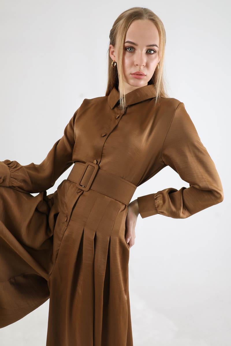 Kemerli Saten Tulum Kahve