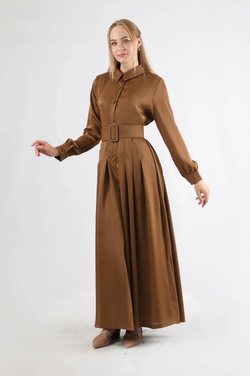 Kemerli Saten Tulum Kahve