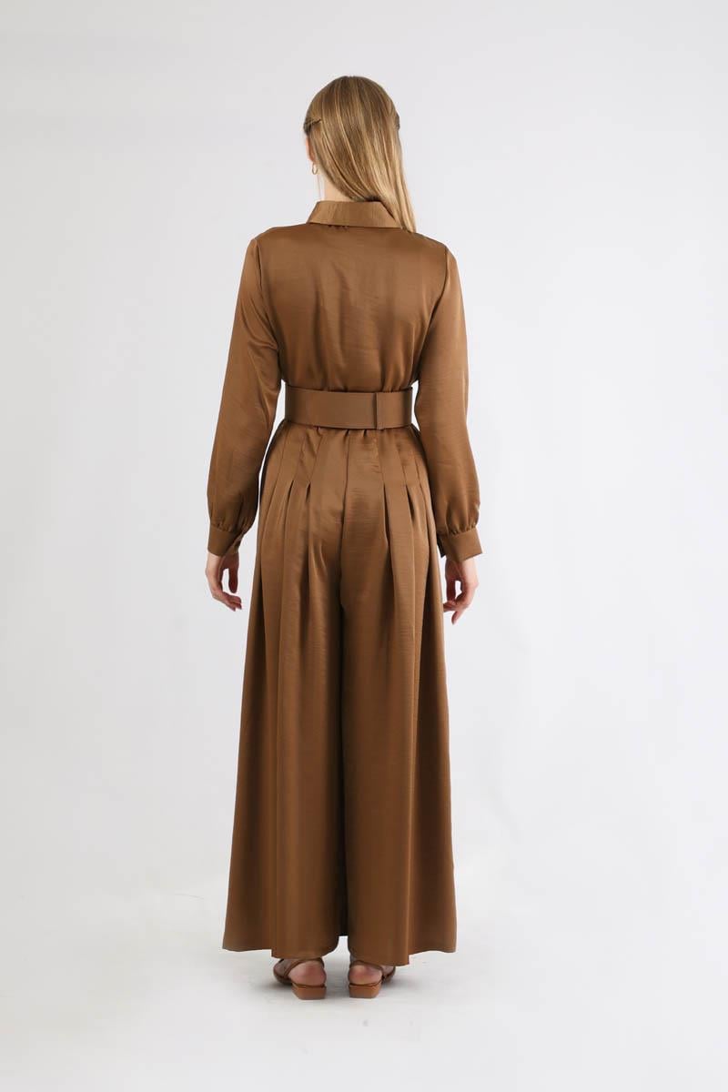 Kemerli Saten Tulum Kahve