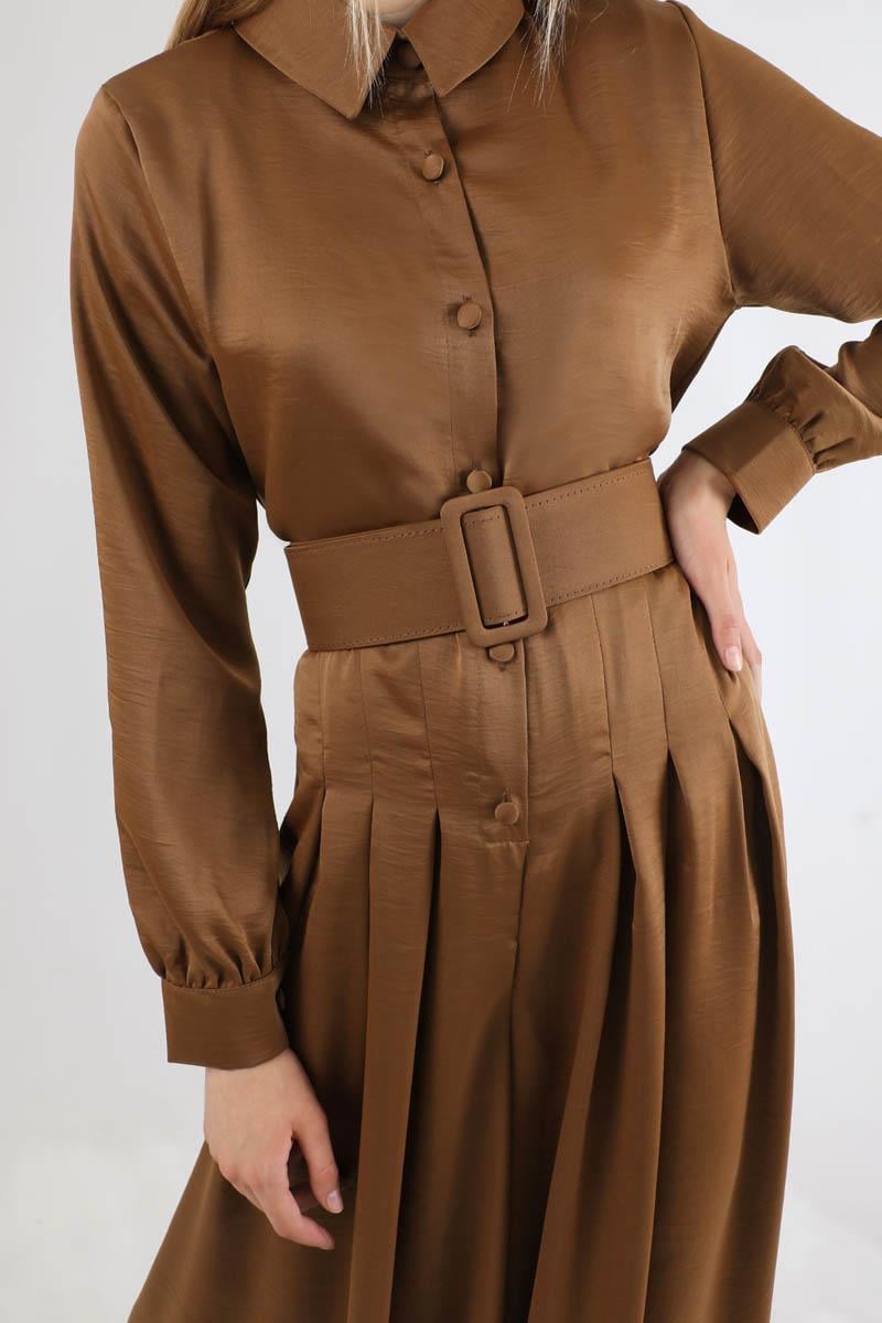 Kemerli Saten Tulum Kahve