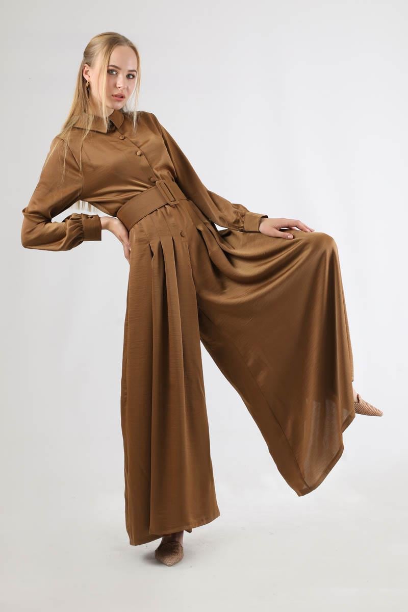 Kemerli Saten Tulum Kahve