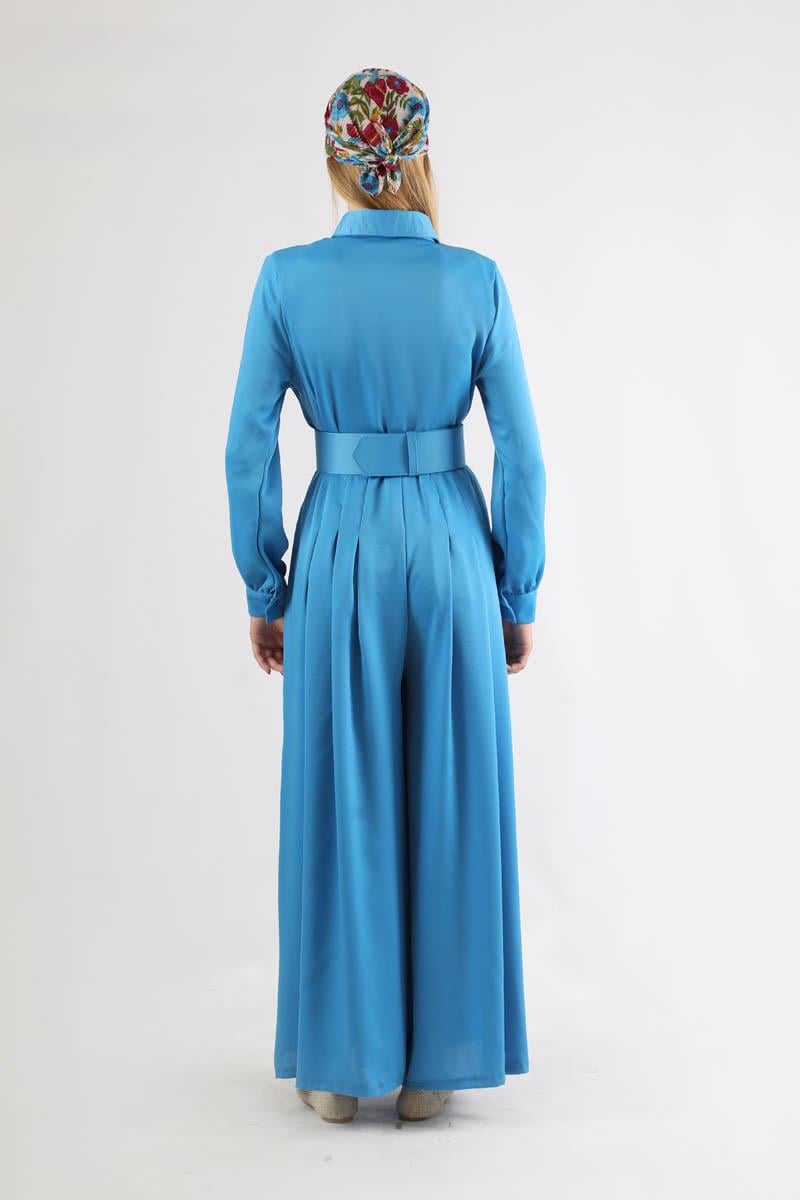 Kemerli Saten Tulum Mavi