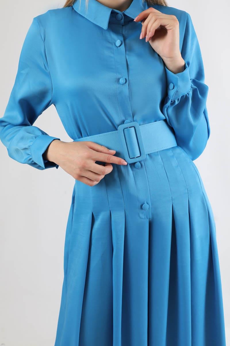 Kemerli Saten Tulum Mavi