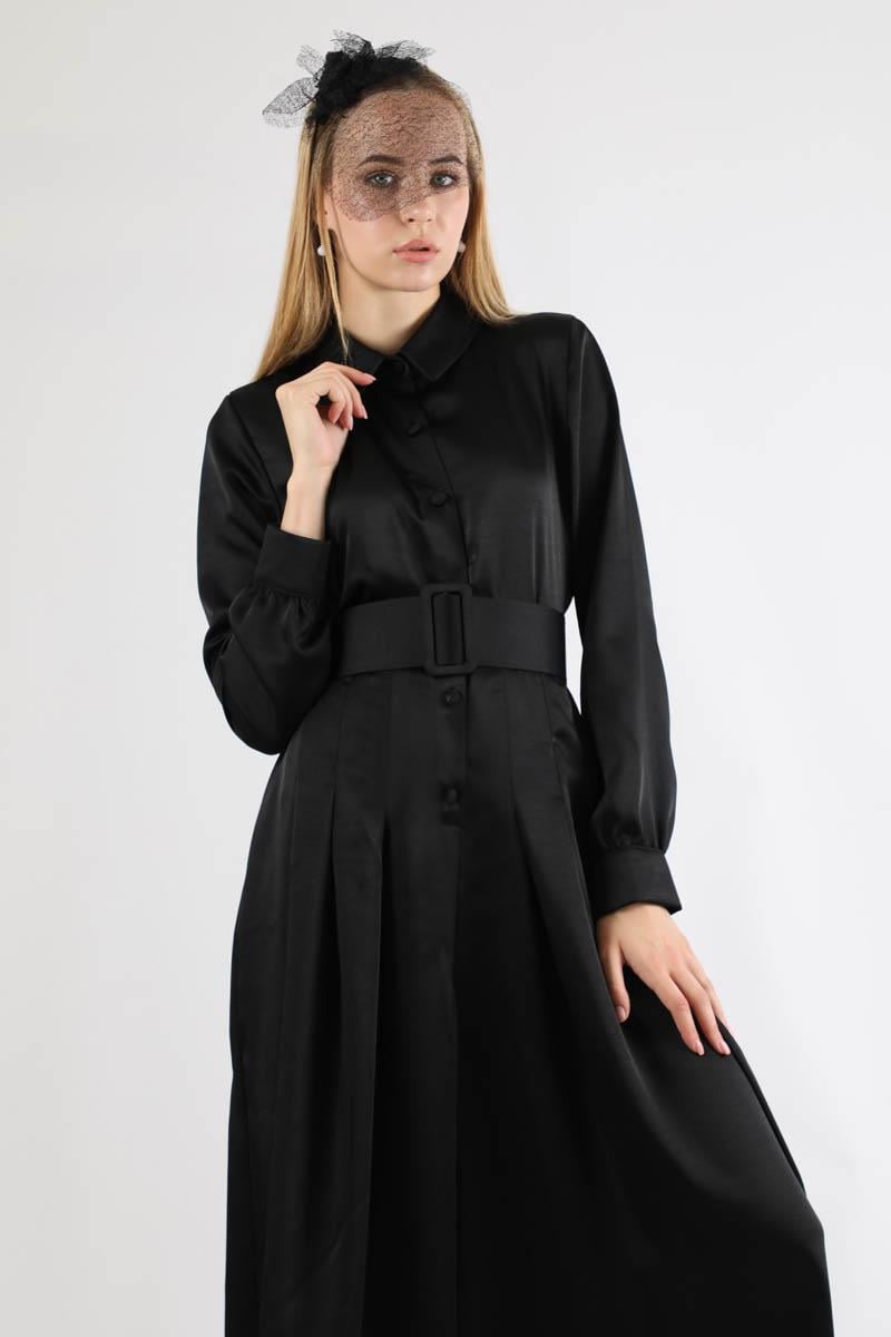 Kemerli Saten Tulum Siyah