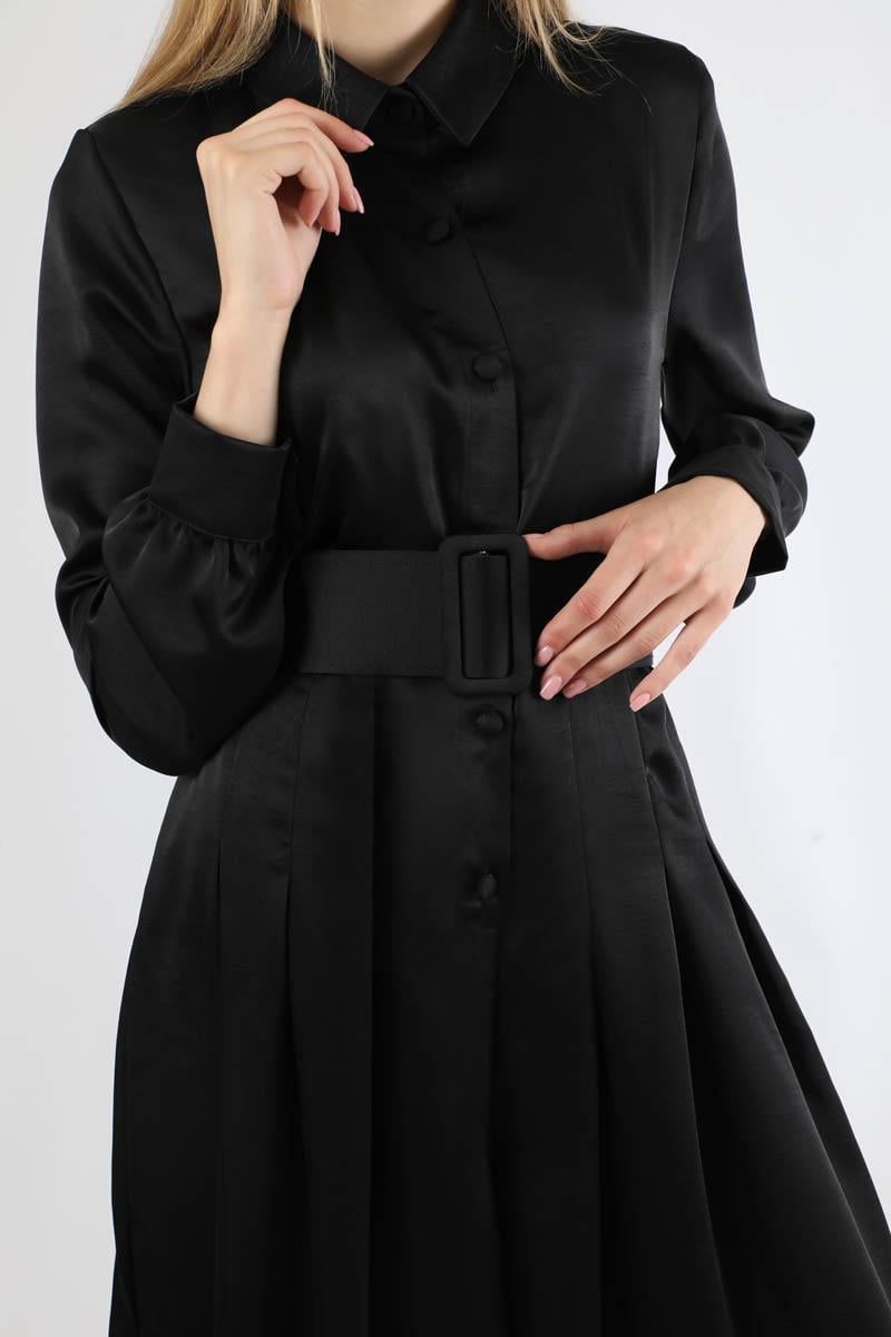 Kemerli Saten Tulum Siyah