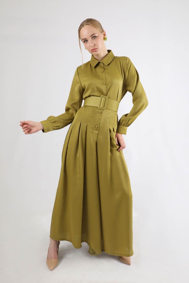 Kemerli Saten Tulum Yağ Yeşili